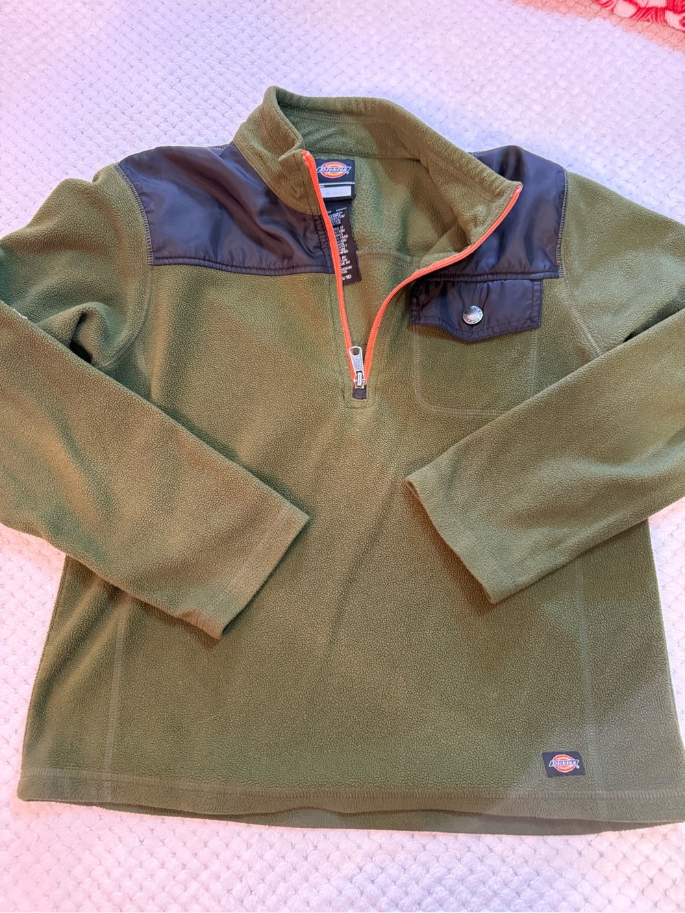 Dickies Kids Olive Green Fleece Quarter-Zip Pullover with Orange Trim